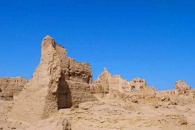 Jiaohe harabelerinin Xinjiang şehrindeki manzarası.