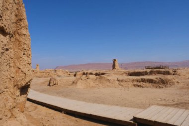 Gaochang Harabelerinin manzara görüntüsü Xinjiang Vilayeti Çene