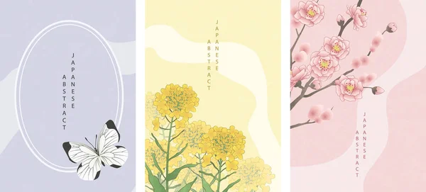 Oriental Japonés Estilo Abstracto Patrón Fondo Diseño Naturaleza Flor Insecto — Vector de stock