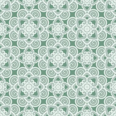 Antika Çin geleneksel desenli dikişsiz arka plan zarif yeşil spiral eğri çerçeve çizgisi çiçek etrafında