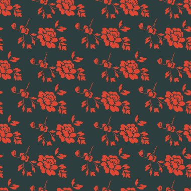 Antika Çin geleneksel desenli, dikişsiz arka plan kırmızı botanik bahçesi kırmızı şakayık çiçeği.