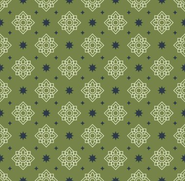 Retro vintage Çin geleneksel desenli dikişsiz arka plan yeşil geometri çerçeve çiçek kaleydoskobu