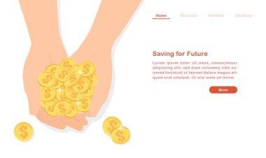Web sitesi iniş sayfası şablonu karikatür el tutuş para yığını