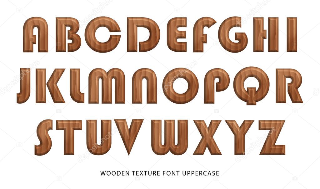 Nature wooden texture font upper case alphabet
