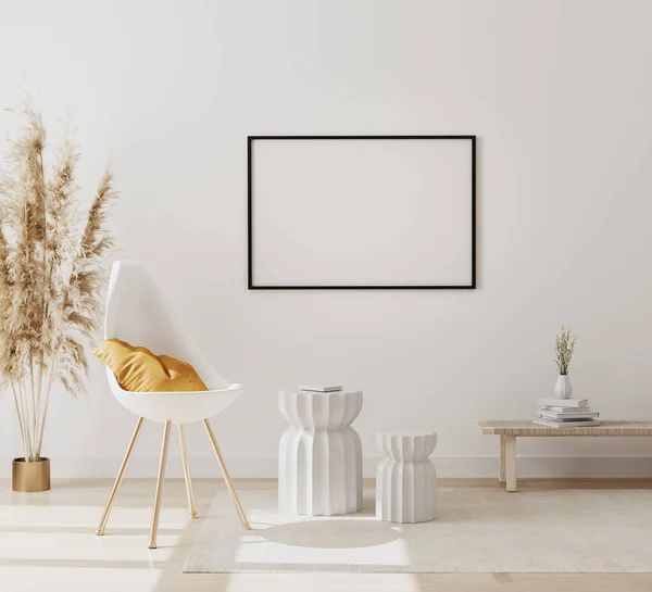 Blank Horizontaal Fotolijstje Model Moderne Interieur Achtergrond Met Lege Witte — Stockfoto