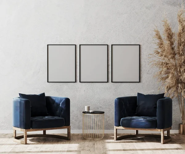 Mock Poster Frame Moderne Woonkamer Interieur Achtergrond Lobby Concept Twee — Stockfoto