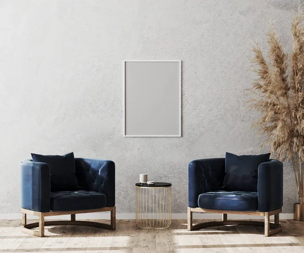 Mock Poster Frame Moderne Woonkamer Interieur Achtergrond Lobby Concept Twee — Stockfoto