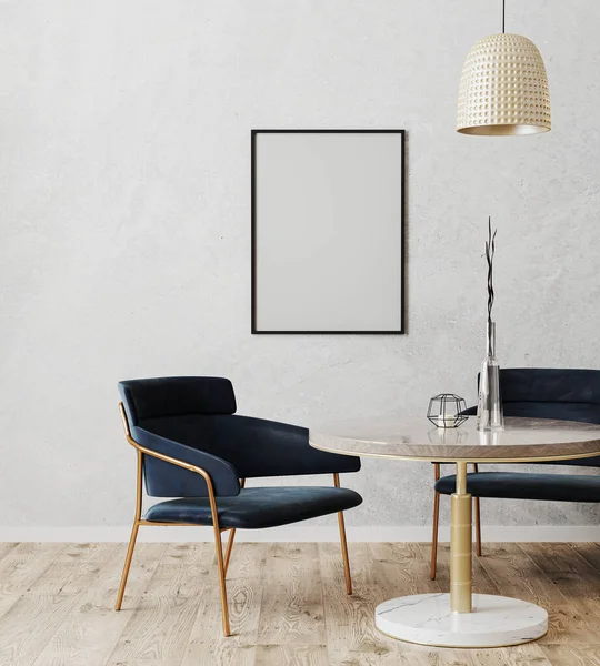 Zwarte Verticale Poster Frame Mock Eetkamer Modern Interieur Met Luxe — Stockfoto