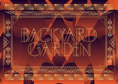 Art Deco Arka Bahçe Metni. Dekoratif tebrik kartı, eski harflerle imzalayın..