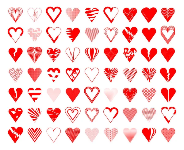 Cœur Brisé Entier Icônes Coeur Couleur Rouge Collection Illustrations Vectorielles — Image vectorielle