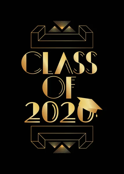 Art Deco Class 2020 Text Decorative Greeting Card Sign Vintage — Stock Vector