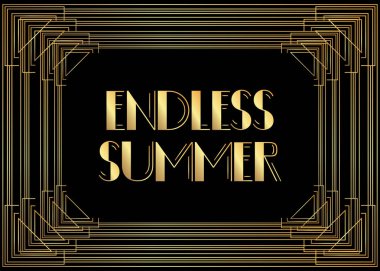 Art Deco Bitmeyen Yaz metni. Dekoratif tebrik kartı, eski harflerle imzalayın..