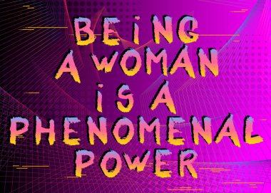 Soyut Kadın Olmak olağanüstü bir güç metni. Vektör resimli boya kalemi çizimi. Pankart, poster, el ilanı, tebrik kartı, web tasarımı, baskı tasarımı için şablon. Vektör illüstrasyonu.