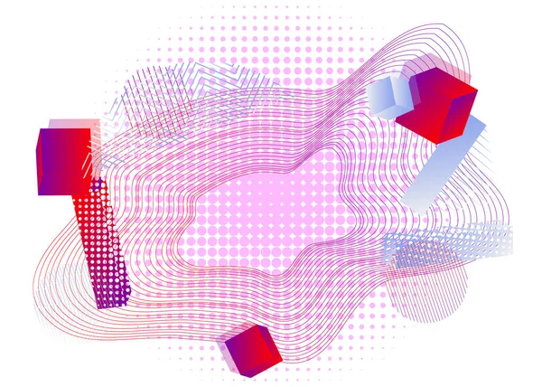 現代のポスターテンプレート 動的線形波を用いた抽象的背景 創造的な壁紙 平型ベクトルイラスト — ストックベクタ