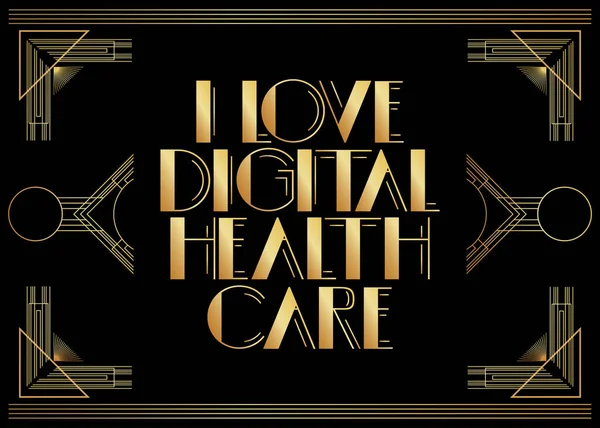 Art Deco Retro Love Digital Health Care Text Decorative Greeting — Stock Vector