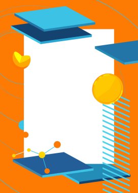 Mavi, sarı geometrik grafik retro temalı metin için yer. Minimum geometrik elementler çerçevesi. Reklam için klasik soyut şekiller vektör illüstrasyonuName.