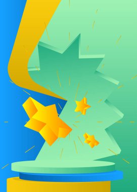 Star 'la birlikte ürün tasarımı. Vektör silindirli kaide podyumu. Sunum için sahne gösterisi. En küçük geometrik biçimler.