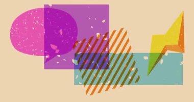 Geometrik şekilli Risograph konuşma balonu animasyonu. Moda riso grafik tasarım videosunda nesne taşınıyor.