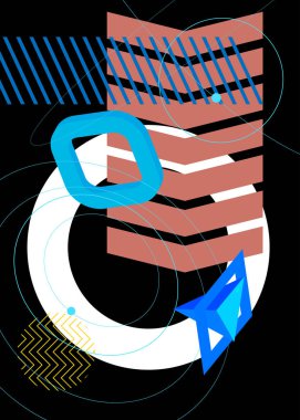 Basit geometrik grafik retro tema kapağı. Minimum geometrik elementler poster tasarımı. Poster pankartı için klasik soyut şekiller şablonu.