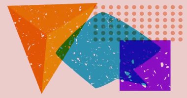 Geometrik şekilli Risograph konuşma balonu animasyonu. Moda riso grafik tasarım videosunda nesne taşınıyor.