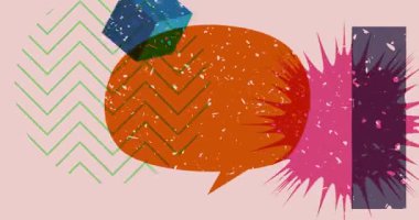 Geometrik şekilli Risograph konuşma balonu animasyonu. Moda riso grafik tasarım videosunda nesne taşınıyor.