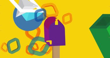 Posta kutusu geometrik grafik retro posta temalı arka plan videosu. Minimum geometrik elementler animasyonu. Klasik soyut şekiller reklam için resimleme.