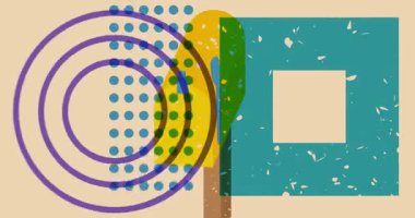 Geometrik şekilli risograph posta kutusu animasyon. Moda riso grafik tasarım videosunda nesne taşınıyor.