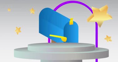 Posta kutusuyla birlikte ürün görüntüsü. Animasyon silindiri kaide podyumu. Sunum için sahne gösterisi videosu. En küçük geometrik biçimlerin taşınması.