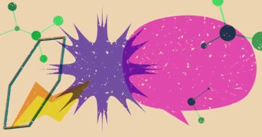 Geometrik şekilli Risograph konuşma balonu animasyonu. Moda riso grafik tasarım videosunda nesne taşınıyor.