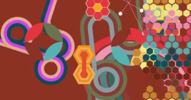 70 'lerin Retro Arkaplan animasyonu ile Groovy 1970' lerin sanat videosu. Minimalist Vintage tasarımı, eski moda renk çizimi.