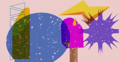 Risograph posta kutusu ve geometrik şekilli konuşma balonu animasyonu. Moda riso grafik tasarım videosunda nesne taşınıyor.