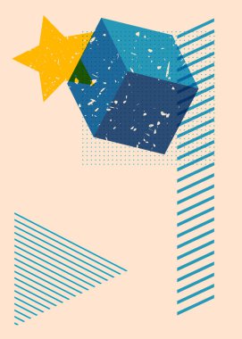 Geometrik şekilli Risograph Kulaklığı. Geometri elemanları ile modayı gösteren riso grafik desen tasarımı nesneleri.