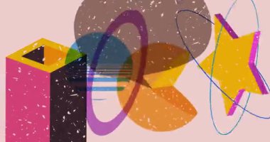 Geometrik şekilli Risograph konuşma balonu animasyonu. Moda riso grafik tasarım videosunda nesne taşınıyor.