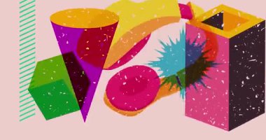 Geometrik şekilli Risograph Kulaklığı animasyon. Moda riso grafik tasarım videosunda nesne taşınıyor.