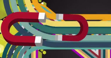 Mıknatısla 70 'lerin arka plan animasyonu. Modern fizik 1970 'lerin sanat videosu. Minimalist Vintage tasarımı, eski moda renk çizimi.