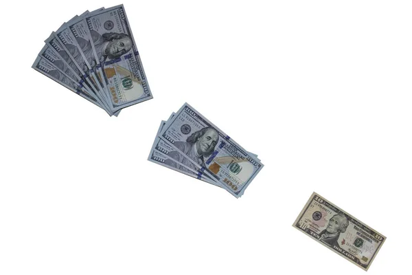 Les Dollars Argent Reposent Sur Fond Blanc Cent Dix Dollars — Photo