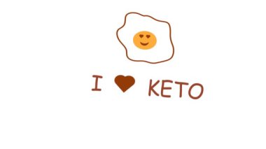 Keto 'ya bayıldığım yazının olduğu renk çizimi. Komik yumurta karakteri. Sevimli yüz, çizgi film karakteri duyguları. Keto diyeti için tasarım. Keto için logo