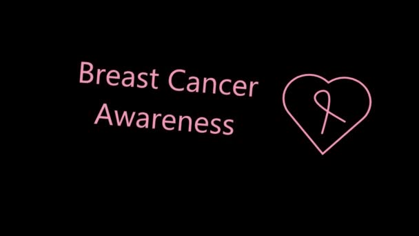 Pink Ribbon Cancer Awareness Modern Style Logo Animation October Month — Stock Video