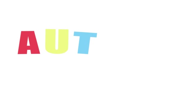自闭症词卡通飞扬的字母动画 世界自闭症日宣传短片 — 图库视频影像