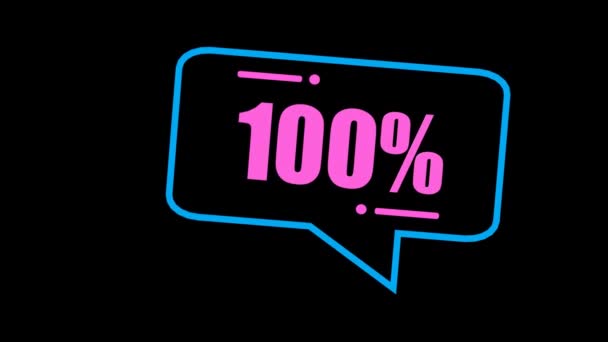 100 Prozent Text Burning Logo Offenbaren Auf Schwarzem Hintergrund Neon — Stockvideo