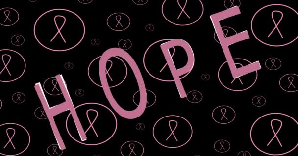 Breast Cancer Logo Pink Ribbon Cancer Awareness Black Background Cancer — Stock Video