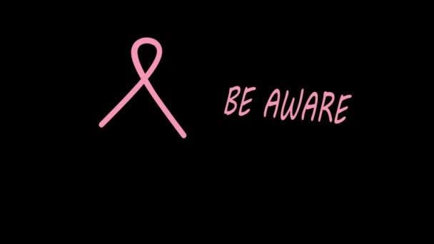 Göğüs Kanseri Logosu Siyah Arka Planda Pembe Kurdele Kanser Farkındalığı — Stok video
