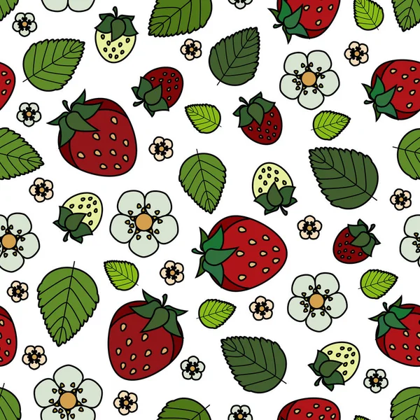 Φράουλα Κόκκινο Μαύρο Περιγράμματα Εικονογράφηση Φορέα Κινουμένων Σχεδίων Και Φύλλα — Διανυσματικό Αρχείο