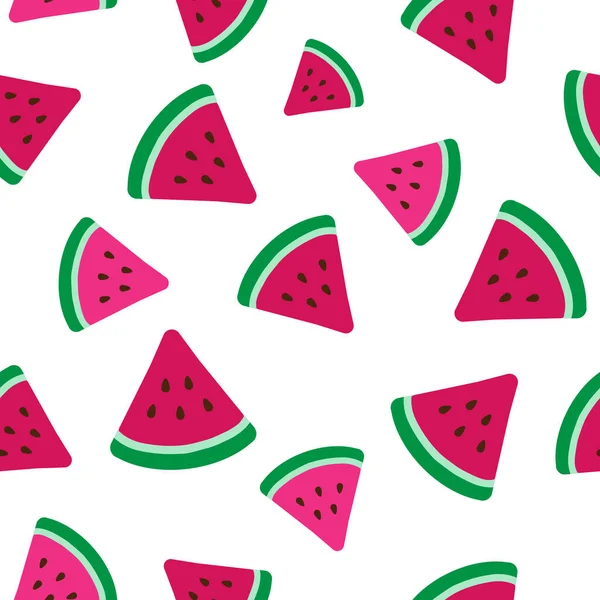 Roze Watermeloen Vlakke Vector Illustratie Naadloos Patroon — Stockvector