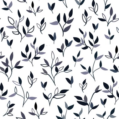 Siyah ve beyaz, dal ve yapraklar, arkaplan, kusursuz vektör çizimi.