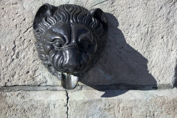 Железный лев в форме Звонящего, деталь старинной украшенной двери, древнее искусство — стоковое фото