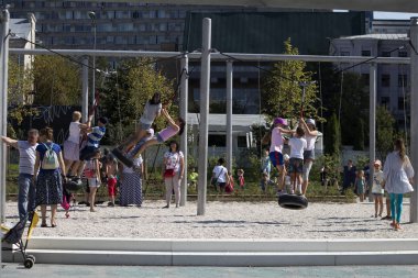 Moskova, Rusya - 25 Ağustos 2018: Gorki merkezi Kültür Park ve eğlence