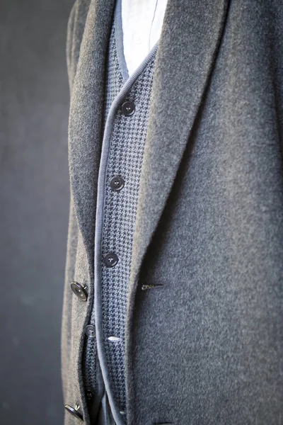 Fragment Gray Fashionable Woolen Coat Vest — Stock Photo, Image