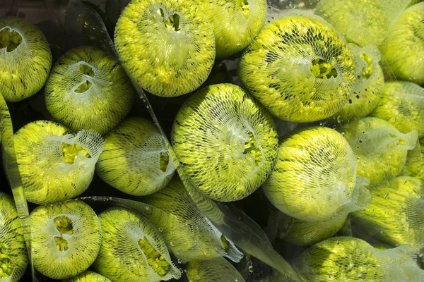 花の市場での販売のためのプラスチック メッシュで緑菊 — ストック写真