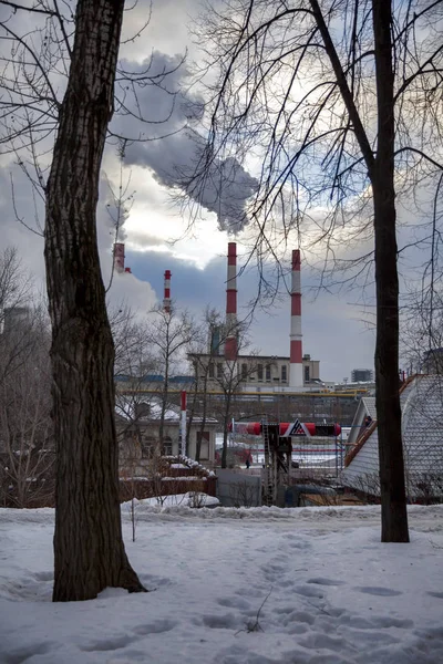 Moskva Ryssland Februari 2019 Urbana Landskapet Vinter Ett Moskva Värmekraftverk — Stockfoto